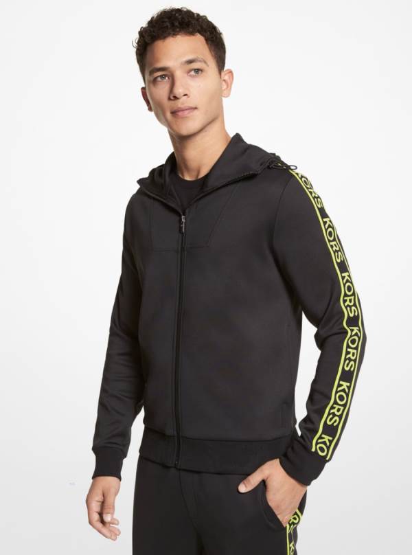 Panske Mikiny S Kapucňou Michael Kors Logo Tape Scuba Zip-Up Čierne - Oblecenie Michael Kors Vypredaj | GQUHN-2179